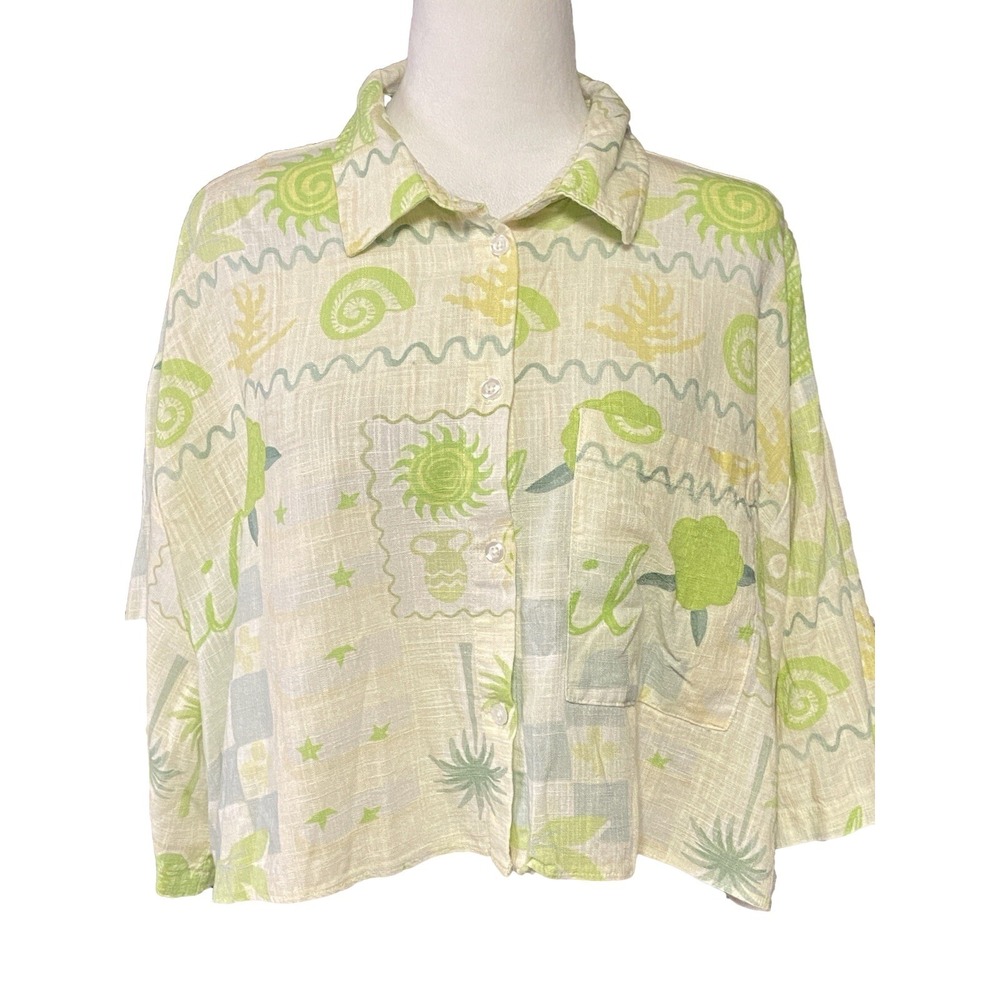 ASOS DESIGN Shirt Womens 12 Multicolor Tropical Check Cropped Button Up Top